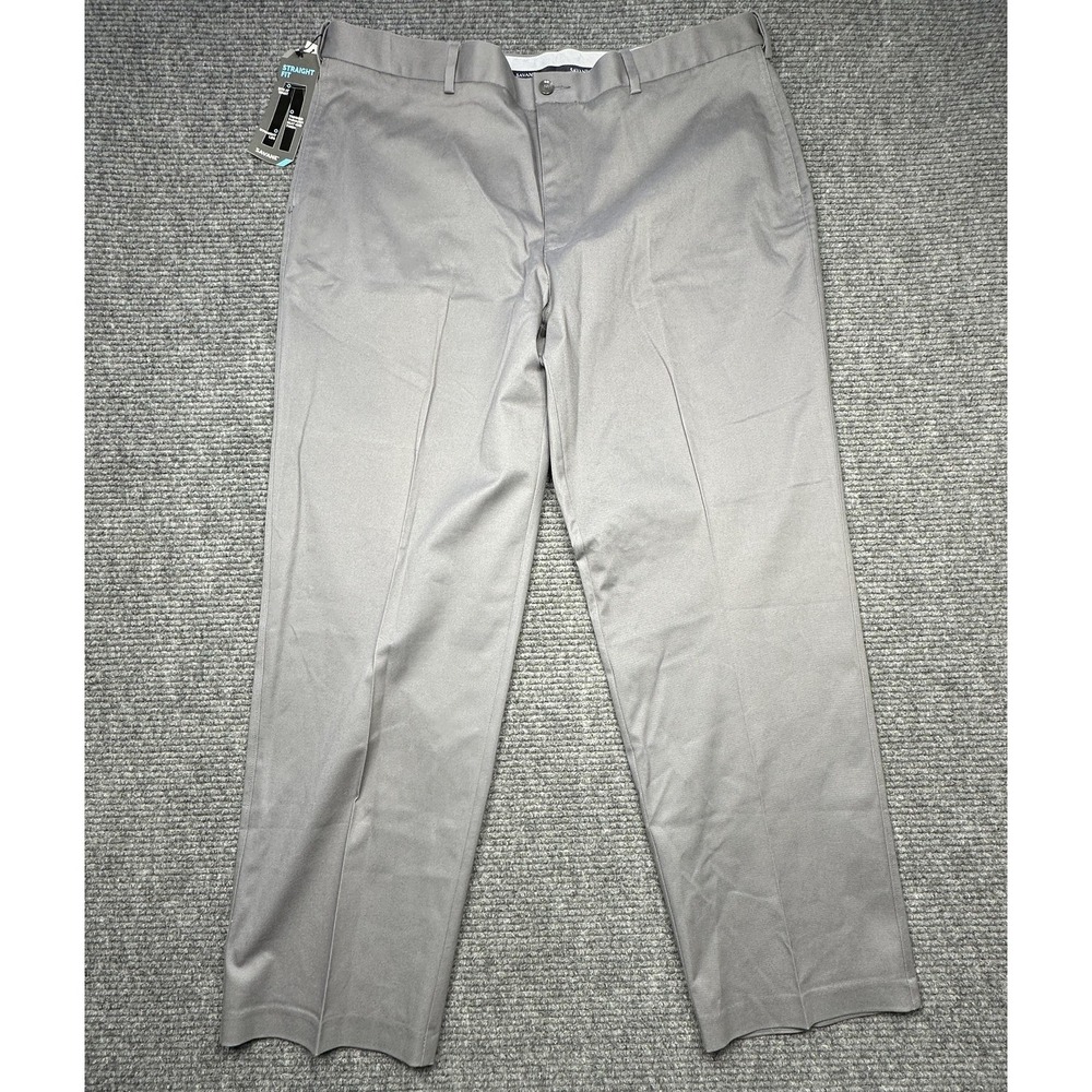 Savane Chino Pants Mens 42x32 Gray Straight Fit Flat Front Expandable Waistband